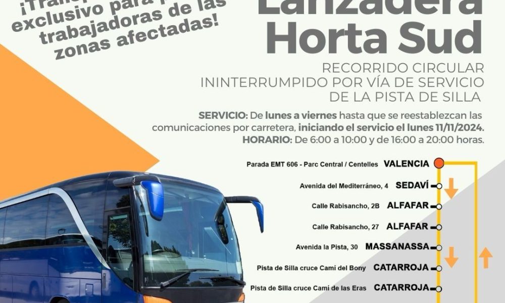 Autobús llançadora Horta Sud per a afectats de la DANA